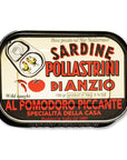 Pollastrini Italian Spicy Tomato Sardines  Premium Quality Gourmet Sardines  Wild Caught in the Mediterranean Sea  35oz 100g Tin Can Pack of 1