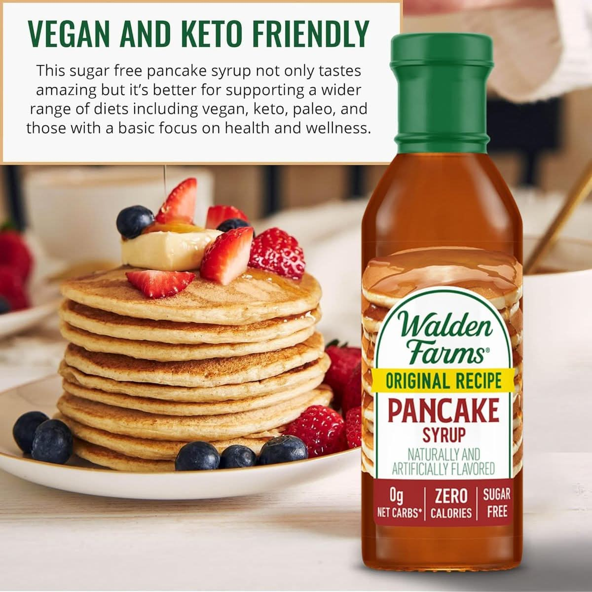 Walden Farms Pancake Syrup 12 oz Sweet Syrup  Near Zero Fat Sugar and Calorie  For Pancakes  Waffles  French Toast  Ice Cream  Desserts  Snacks  Appetizers and Many More