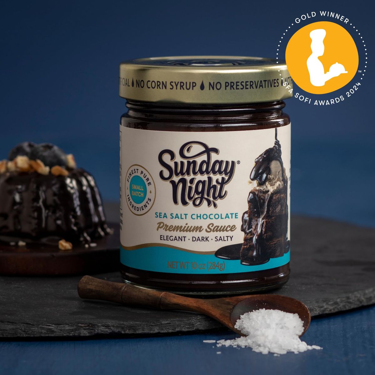 Sunday Night Sea Salt Chocolate Sauce  Luxurious Premium Quality Chocolate Ganache Premium AllNatural Dessert Topping Hot Fudge Sauce and Dipping Chocolate GlutenFree No Preservatives  10oz