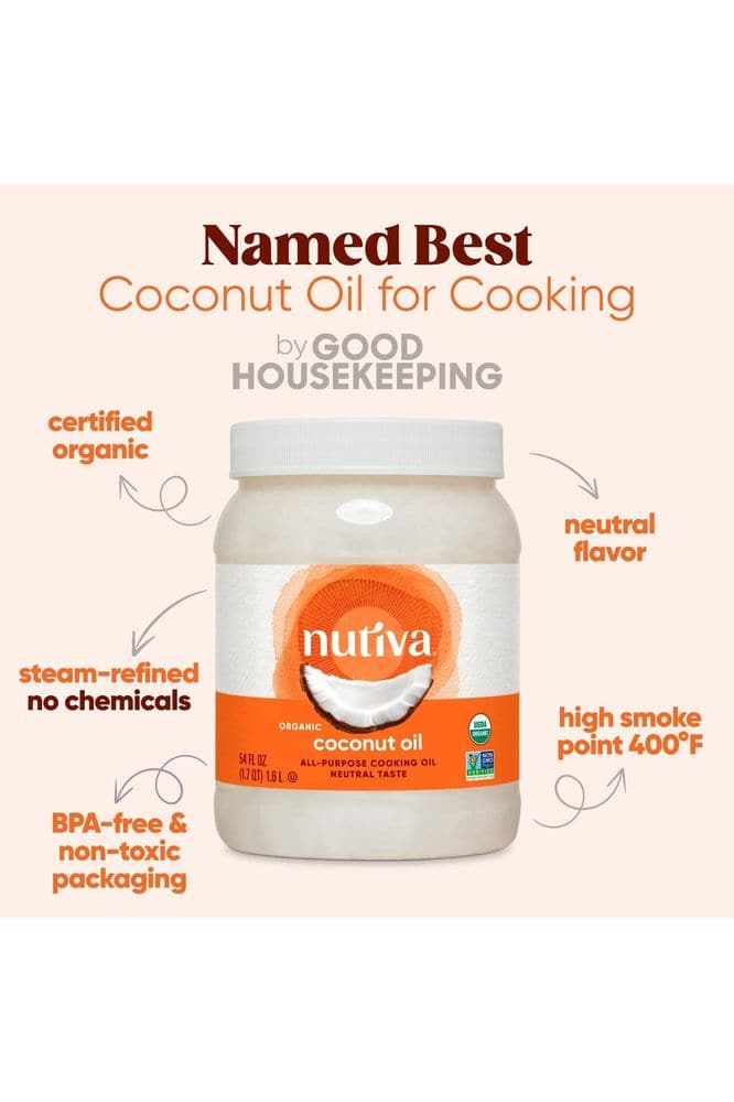 Nutiva Organic Steam-Refined Coconut Oil, 54 Fl Oz, USDA Organic, Non-GMO, Vegan, Keto, Paleo, Neutral Flavor and Aroma for Cooking &amp; Natural Moisturizer for Skin and Hair