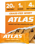 Atlas Protein Bar 20g Protein 1g Sugar Clean Ingredients Gluten Free Peanut Butter Chocolate Chip 12 Count Pack of 1