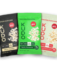 KUDO Protein Popcorn Variety 3Pack  10g of Protein Per Bag  100 Whole Grain  NonGMO Healthy Snacks  Keto Friendly  Gluten Free Kettle Popcorn 2 oz Bags