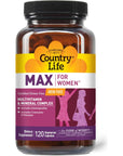 Country Life Max for Women Iron Free - 120 Vegetarian Capsules - Multivitamin & Mineral Complex - Coenzyme B Vitamins