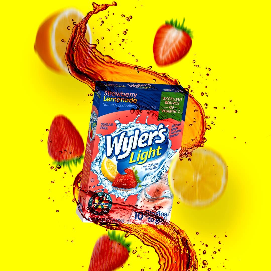 Wylers Light Singles To Go 12 Pack Strawberry Lemonade Water Drink Mix 48 Total Powder Drink Mix Packets