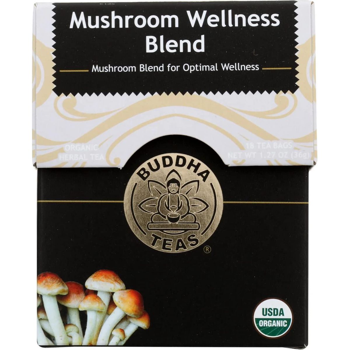 Buddha Teas  Organic Mushroom Wellness Blend  Herbal Tea  For Health  Wellbeing  With Antioxidants  Minerals  Clean Ingredients  Caffeine Free  OU Kosher  NonGMO  18 Tea Bags Pack of 1