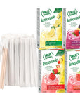 TRUE LEMON Lemonade Drink Mix Variety Strawberry Wildberry Original and Watermelon 40 Packets  Bundled with 40 Count Individually wrapped Wooden Stirrers