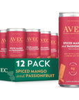 AVEC Spiced Mango  Passionfruit Premium Flavored Sparkling Water Bubbly Drink Mixer Real Fruit Juice Vegan Non Alcoholic Drinks Gluten Free Seltzer Water No Added Sugar Pack of 12 Cans 845oz