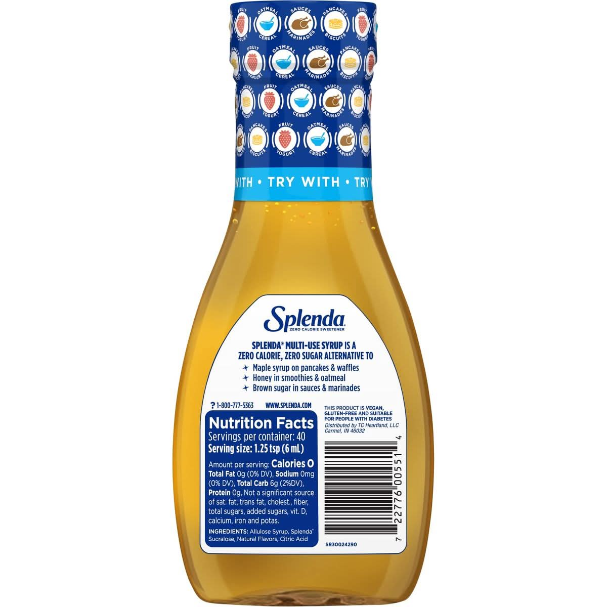 Splenda MultiUse Syrup Zero Calorie Sugar Free Substitute for Maple Syrup Honey Agave and Brown Sugar Allulose Liquid Sweetener 8oz Bottle