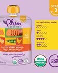 Plum Organics | Stage 3 | Organic Baby Food Meals [9+ Months] | Carrot, Sweet Potato, Corn, Pea & Chicken | 4 Ounce Pouch (Pack Of 6) Packaging May Vary