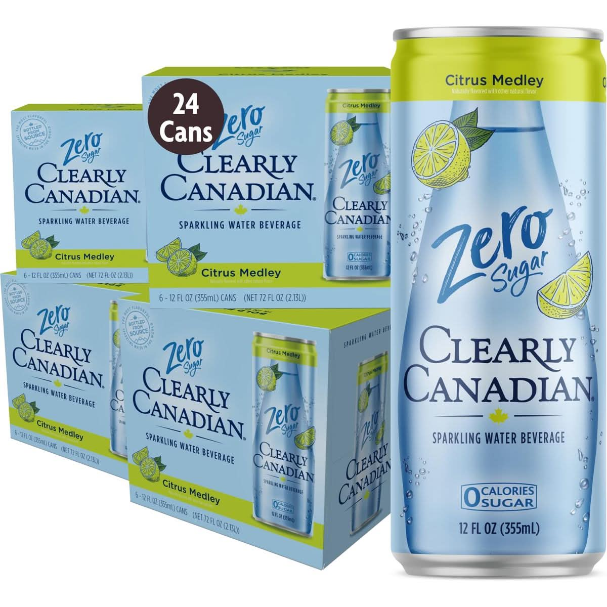 Clearly Canadian Zero Sugar Citrus Medley Sparkling Water Beverage Zero Sugar  Zero Calories 1 Case 24 cans x 12 fl oz