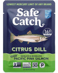 Safe Catch Skinless and Boneless Wild Pacific Pink Salmon Pouch Citrus Dill Seasoned Mercury Tested Kosher 26oz Pouches Pack of 12