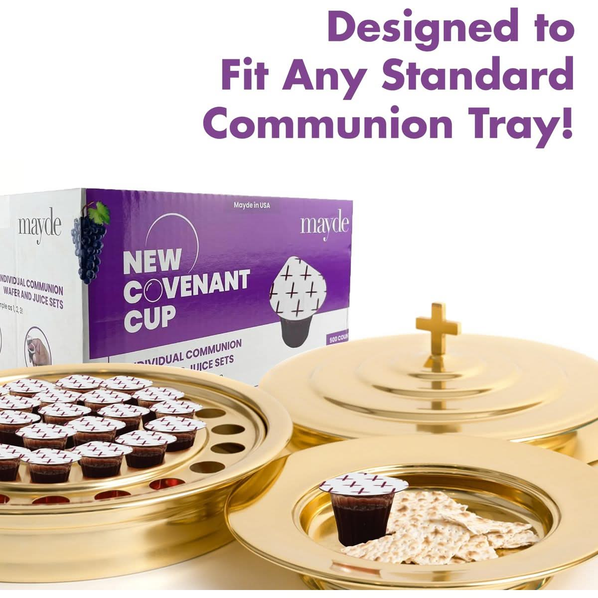 Mayde New Covenant Prefilled Communion Cups and Wafer Set 100 Count Prefilled Double Lid Communion Cups Containing Concordia Grape Juice  Wafer Set with 1 Year Shelf Life