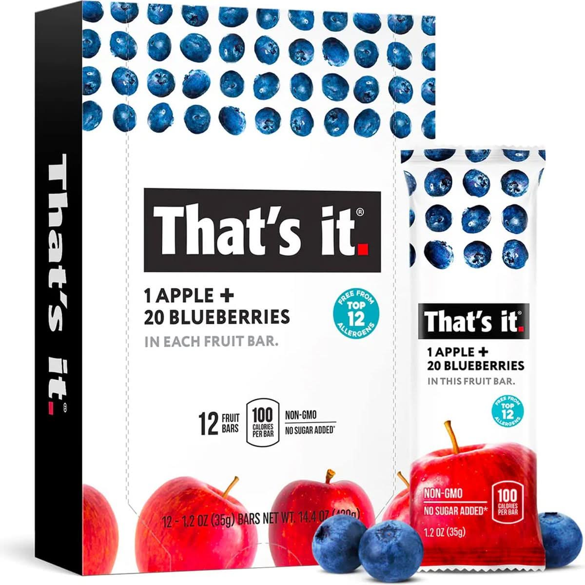 Thats it 48 Count Variety Pack  Strawberry Blueberry Mango  Cherry flavors  100 Natural Real Fruit bars Strawberry Plantbased Vegan glutenfree No added Sugar Top 12 allergen free