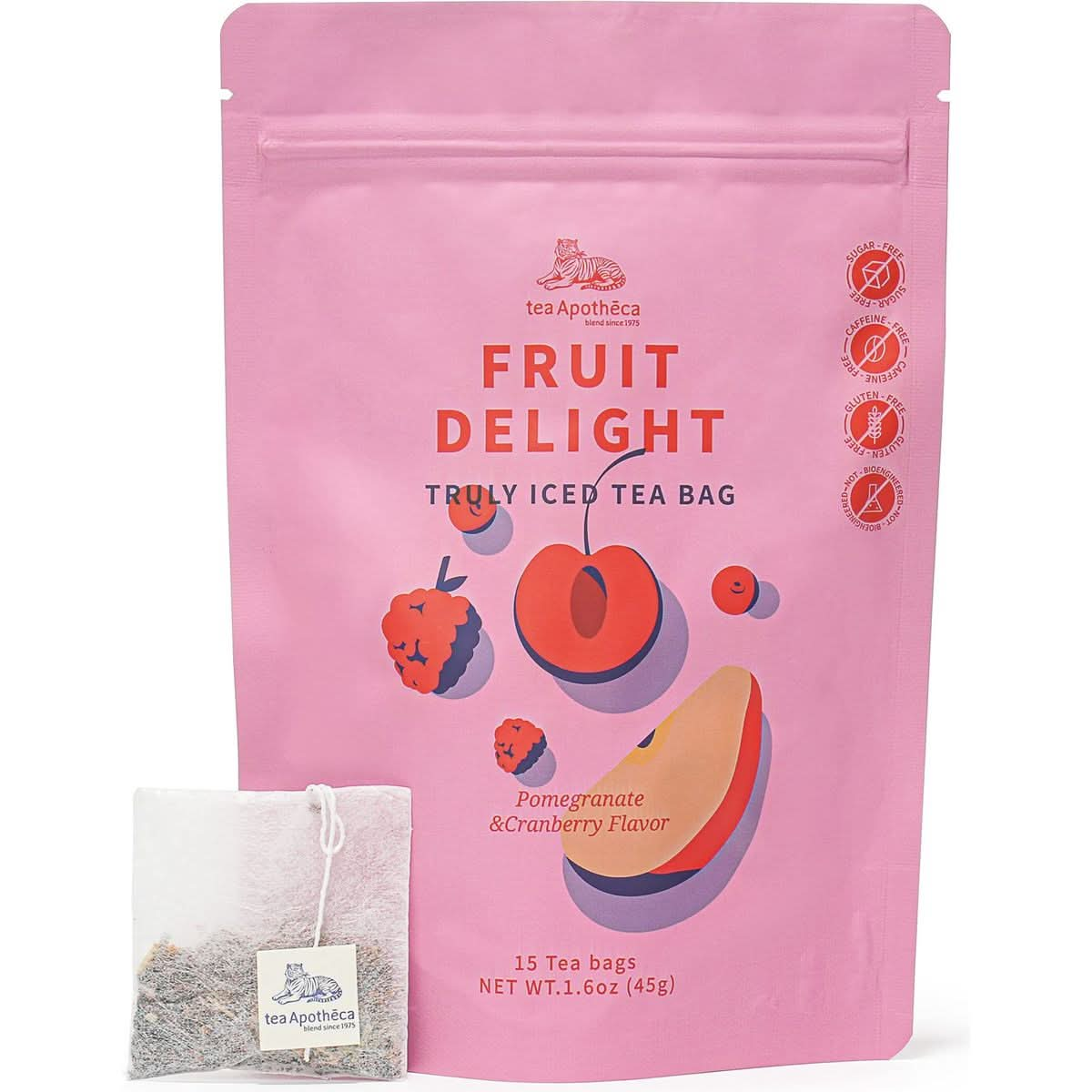 Tea Apotheca  Fruit Delight Iced Tea Bag  Pomegranate Lavender Lemongrass Spearmint  Refreshing Sweet Beverages Sugar Free Caffeine Free Gluten Free Herbal Blending tea 15teabags