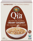 Qia Superfood Organic Hot Oatmeal  Creamy Coconut  2 Boxes with 6 Packets Each Box 12 Packets Total 8 oz each