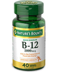 Nature's Bounty Vitamin B12, Quick Dissolve Vitamin Supplement, Supports Energy Metabolism and Nervous System Health, 5000mcg, 40 Tablets