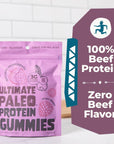 Ultimate Paleo Protein Gummies | Mixed Berry Flavored Gummy Chews | Complete Protein, Zero Added Sugar, Great Source of Prebiotics and Fiber, No Dairy, No Gluten, Non-GMO, Keto Friendly | 4 Servings