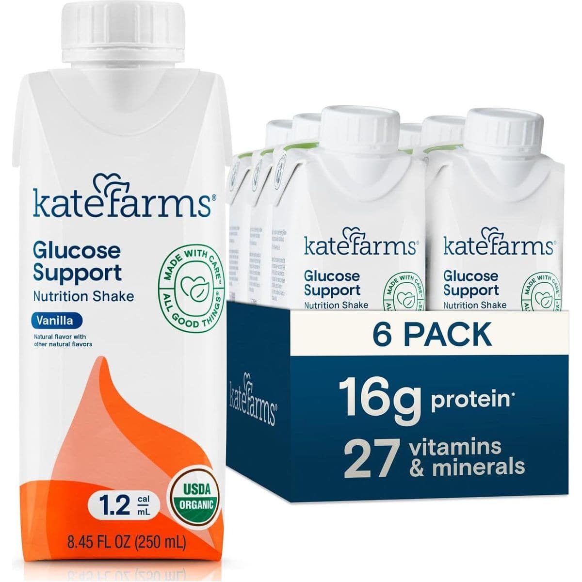 KATE FARMS Organic 1.2 Glucose Support Shake - 8.45 Fl oz (Pack of 6)