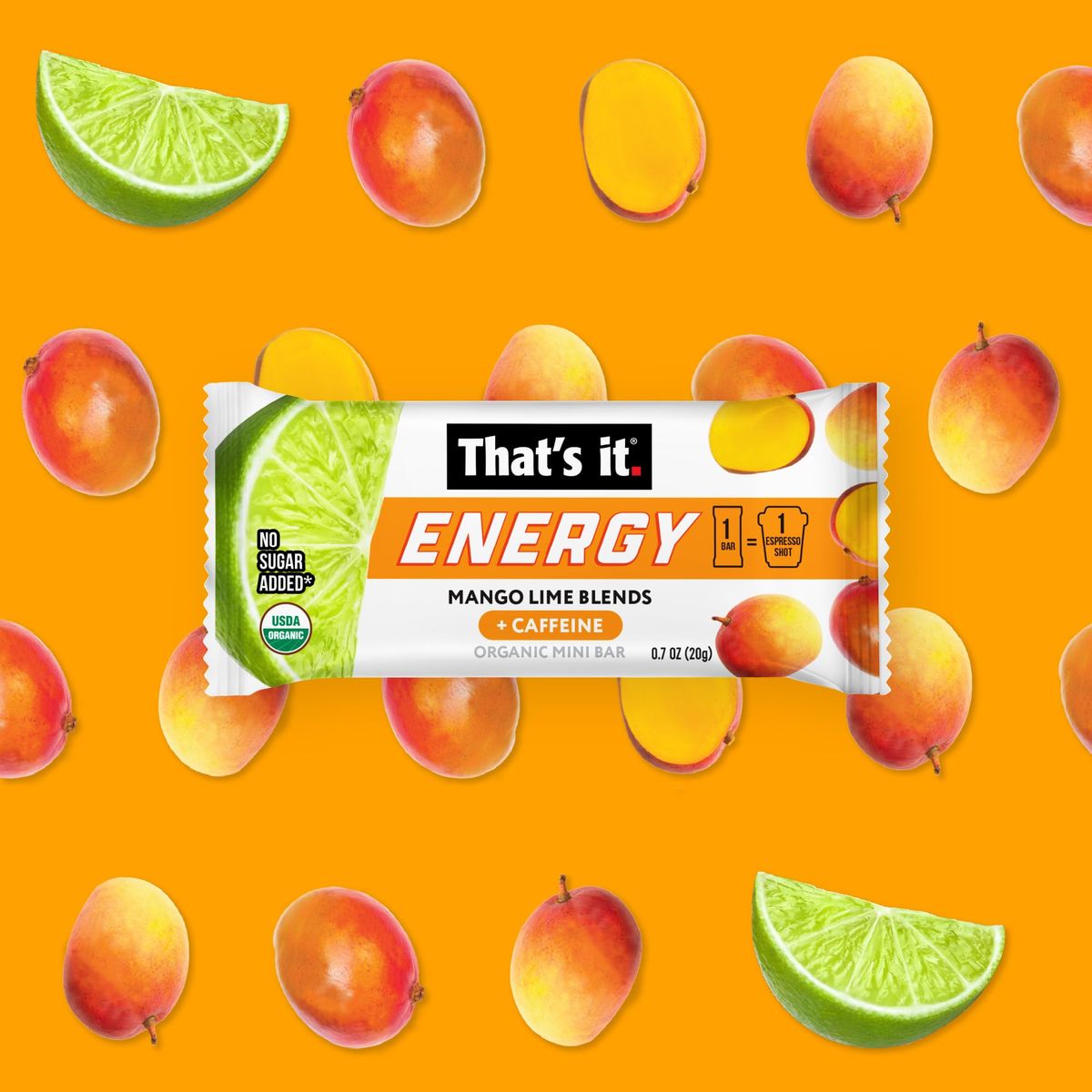 Thats it Mango Lime Caffeine Blends Energy Mini Bars 15 Count AllergyFriendly Nut Free nonGMO Fat  Gluten Free Snacks