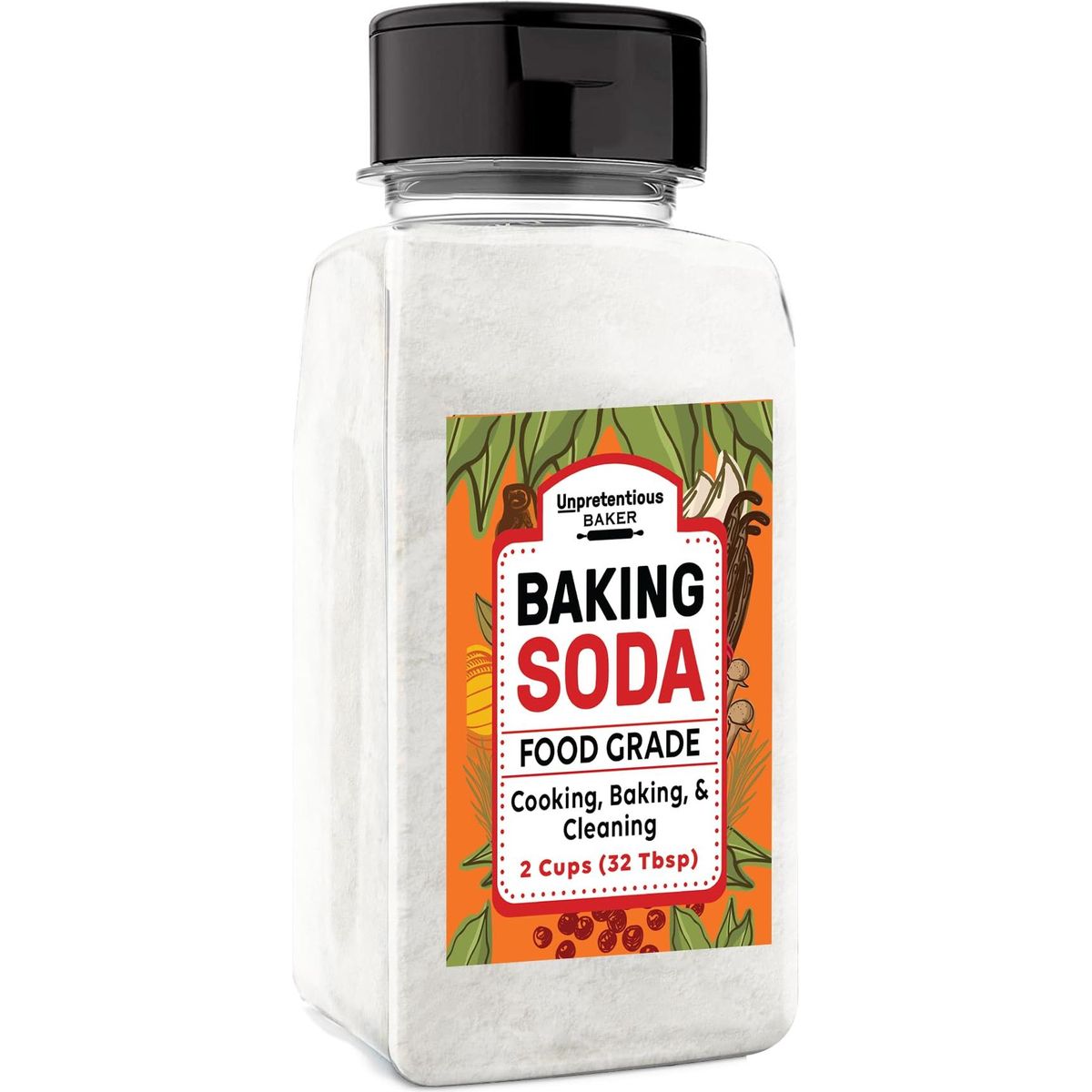 Unpretentious Baking Soda, 2 Cups, Natural Leavening Agent, Convenient Dual-Purpose Shaker Lid