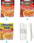 Pack of 12 Mruchn Instant Lunch Variety Pack  3 Flavors Hot  Spicy Chicken Hot  Spicy Beef  Lime Chili Chicken  Include 5 Chopsticks Sets Hot  Spicy Chicken Hot  Spicy Beef  Lime Chili Chicken