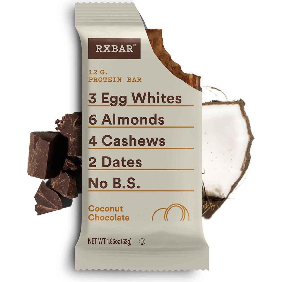 RXBAR Protein Bars, Protein Snack, Snack Bars, Coconut Chocolate, 22oz Box (12 Bars)