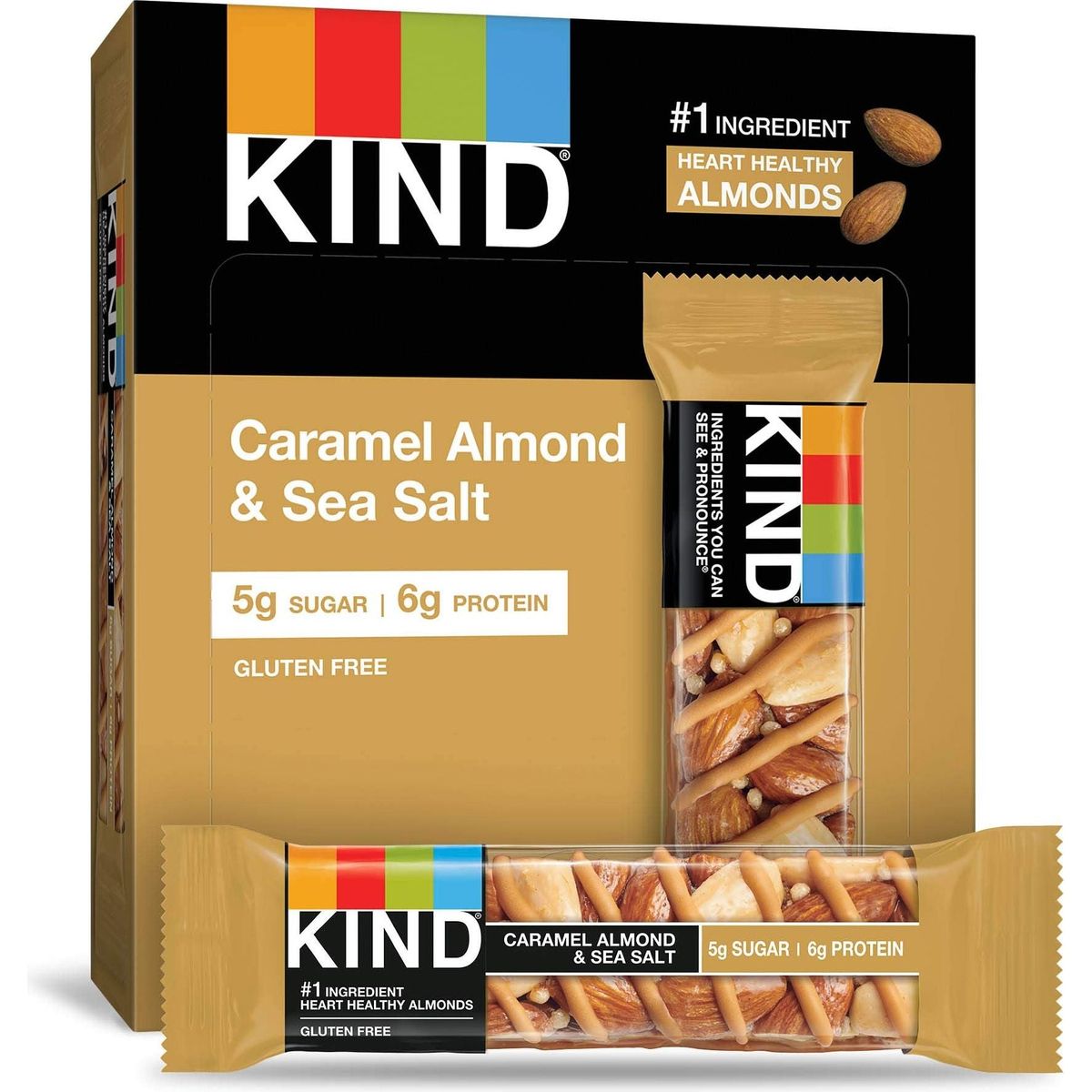 KIND Bars, Caramel Almond &amp; Sea Salt, Healthy Snacks, Gluten Free, Low Sugar, 6g Protein, 12 Count