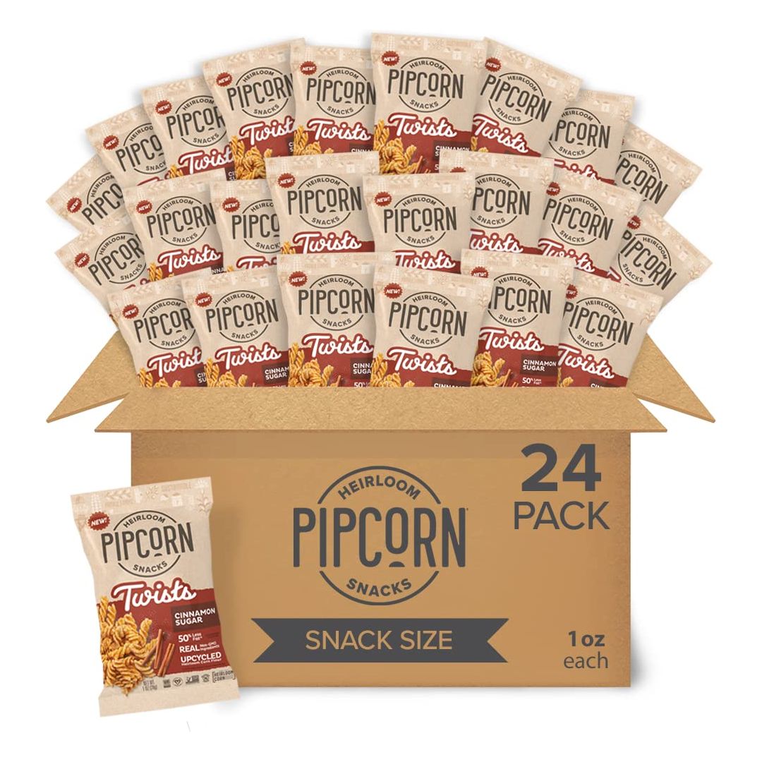 Heirloom Cinnamon Sugar Twists by Pipcorn  1oz 24pk  Healthy Snacks Gluten Free Snacks Snack Packs Upcycled Heirloom Corn Flour