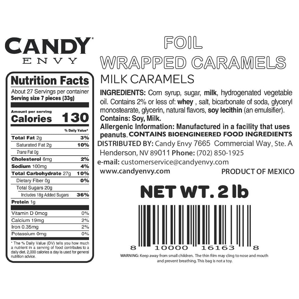 Candy Envy  Black Wrappers Individually Wrapped  Toffee Milk Caramels  2 Pound Bag  Approx 190 Pieces