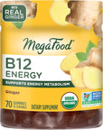 MegaFood B12 Energy Gummies -Vitamin B12 - Supports Energy Metabolism - B12 Gummies for Adults - Methylcobalamin B12 - Non-GMO, Vegan, Certified Organic - Real Ginger - 70 Gummies (35 Servings)