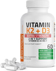 Bronson Vitamin K2 (MK7) with D3 Extra Strength Supplement Bone Health Non-GMO Formula 10,000 IU & 120 mcg MK-7 Easy to Swallow D K, 60 Capsules