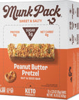 Munk Pack Nut & Seed Bar Peanut Butter Pretzel | 1g Sugar, Low Carb & Keto, 6g Protein | Gluten Free, Plant Based, Zero Added Sugar | Sweet & Salty Breakfast & Snack Bars | 12 Count