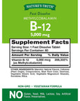 Nature's Truth B12 Vitamin 5000 mcg | 60 Tablets | Fast Dissolve Natural Berry Flavor | Vegetarian, Non-GMO & Gluten Free Supplement