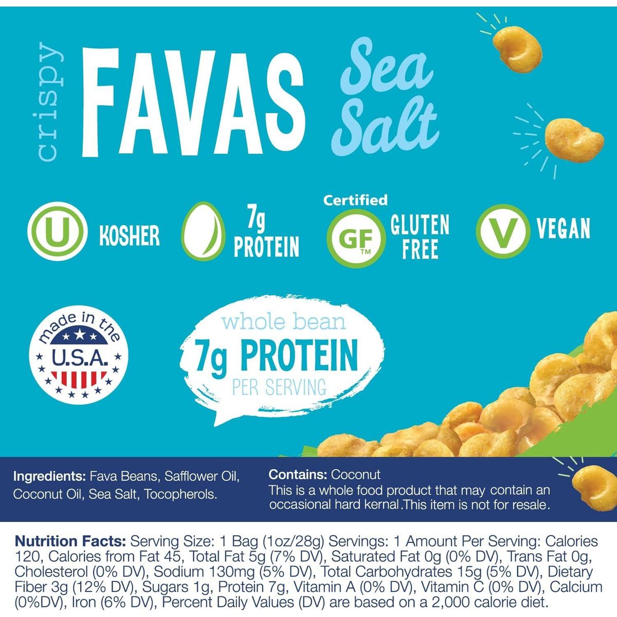 The Good Bean Crispy Favas - Sea Salt - (50 Pack) 1 oz Bag - Fava Beans - Vegan Snack with Good Source of Plant Protein and Fiber