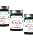 VEKADO THE ORIGINAL MARASCHINO CHERRIES  ITALIAN GOURMET CHERRY FOR OLDFASHIONED COCKTAILS  VEGAN COCKTAIL BOURBON CHERRIES  300G JAR GREEN BLACK AND RED