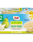 Dole Fruit Bowls Diced Pears in 100 Fruit Juice Snacks 4oz 12 Total Cups Gluten  Dairy Free Bulk Lunch Snacks for Kids  Adults