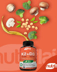 NutriFlair Vitamins D3 (5000iu/125mcg) + K2 (as Mk7) - Made with Plant-Based Ingredients Plus BioPerine Black Pepper Extract, 90 Capsules - Supports Healthy Immune, Heart and Health - Non-GMO Pills