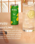 AVEC Yuzu  Lime Premium Flavored Sparkling Water Bubbly Drink Mixer with Real Fruit Juice Vegan Non Alcoholic Drinks Gluten Free Seltzer Water No Added Sugar 845oz Each Pack of 12 Cans