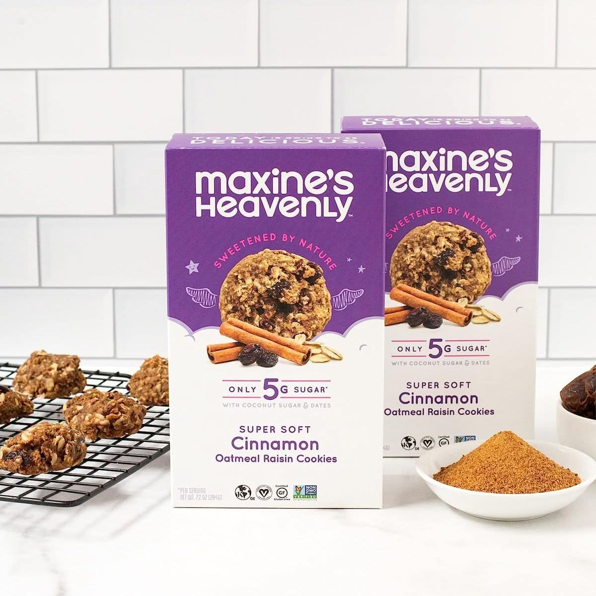 Maxines Heavenly Cinnamon Oatmeal Raisin Cookies  Gluten Free Made with Oats Sweetened with Coconut Sugar  Dates  Tasty Low Sugar Vegan Dessert  72 Ounces Each 2 pack