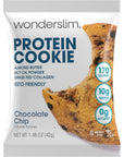 Wonderslim Protein Cookie Chocolate Chip Keto friendly Low Carb Gluten Free 7ct