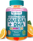 DHA & Omega Gummies for Adults by Feel Great Vitamin Co. | Vegetarian | Vitamin C, Chia, and Omega 3 6 9, Supports Brain, Immune, Prenatal Functions, (60 Count)