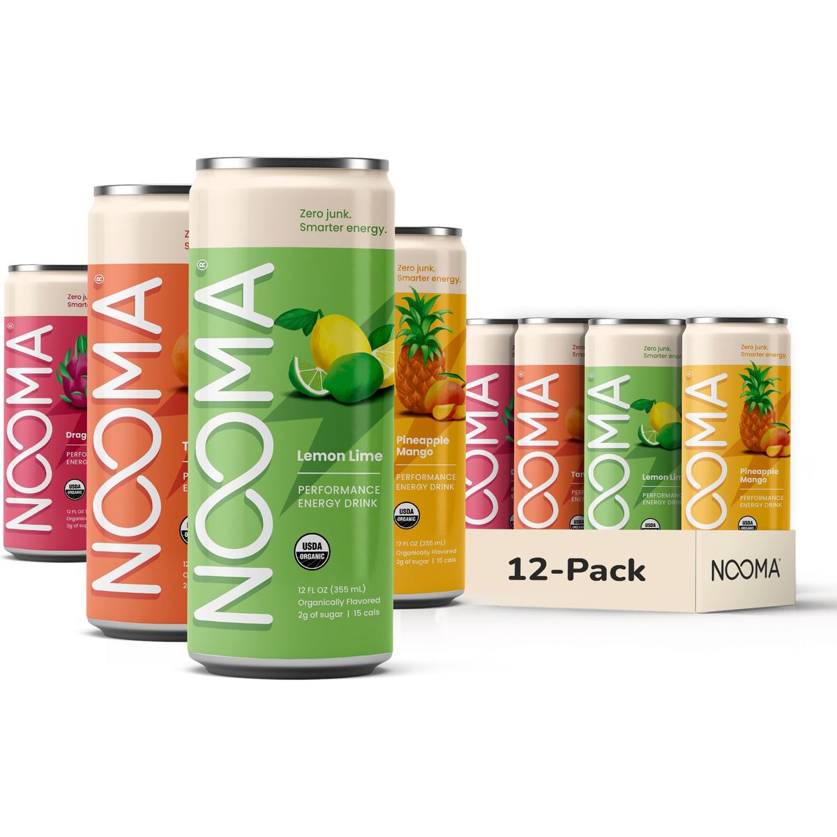 NOOMA Organic Sport Energy Drink  Organic Pre Workout Drink with 120mg Caffeine  Healthy Energy Drink with Adaptogens  Electrolytes  Organic Energy Drink with No Added Sugar Only 15 Calories  Pack of 12 Pre Workout Drinks 12oz  Variety