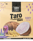 GenVegs Taro Chips | Slightly Salted Veggie Snack | Vacuum Cooked Vegetable Chips | Vegan, Gluten Free, No Added Sugar, No Preservatives | 1.58 oz (8 Pack)