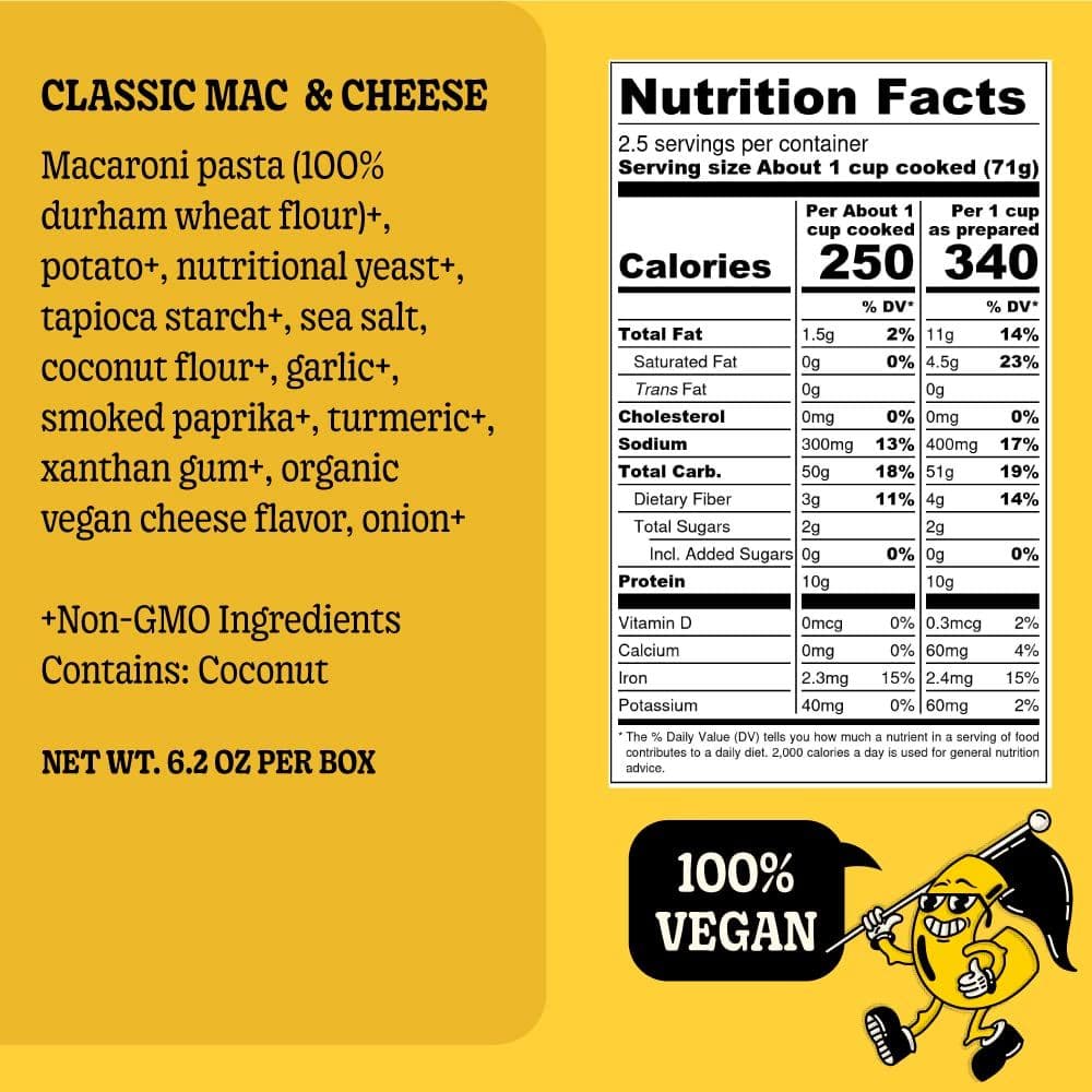 GrownAs Vegan Mac  Cheese 25g of Protein per Pack  DairyFree High Protein Snack Easy to Prepare Made with Coconut  Wheat Suitable for Vegans NonGMO Delicious Meal or Snack