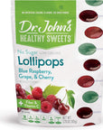 Dr Johns Sugar Free Candy Healthy Lollipops with Zero Sugar Low Calorie Snacks Keto Friendly Hard Candy Sweets Blue Raspberry Grape Cherry 17 Count 37 OZ