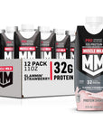 Muscle Milk Pro Advanced Nutrition Protein Shake, Slammin' Strawberry, 11 Fl Oz Carton, 12 Pack, 32g Protein, 1g Sugar, 16 Vitamins & Minerals, 5g Fiber, Workout Recovery, Bottle, Packaging May Vary