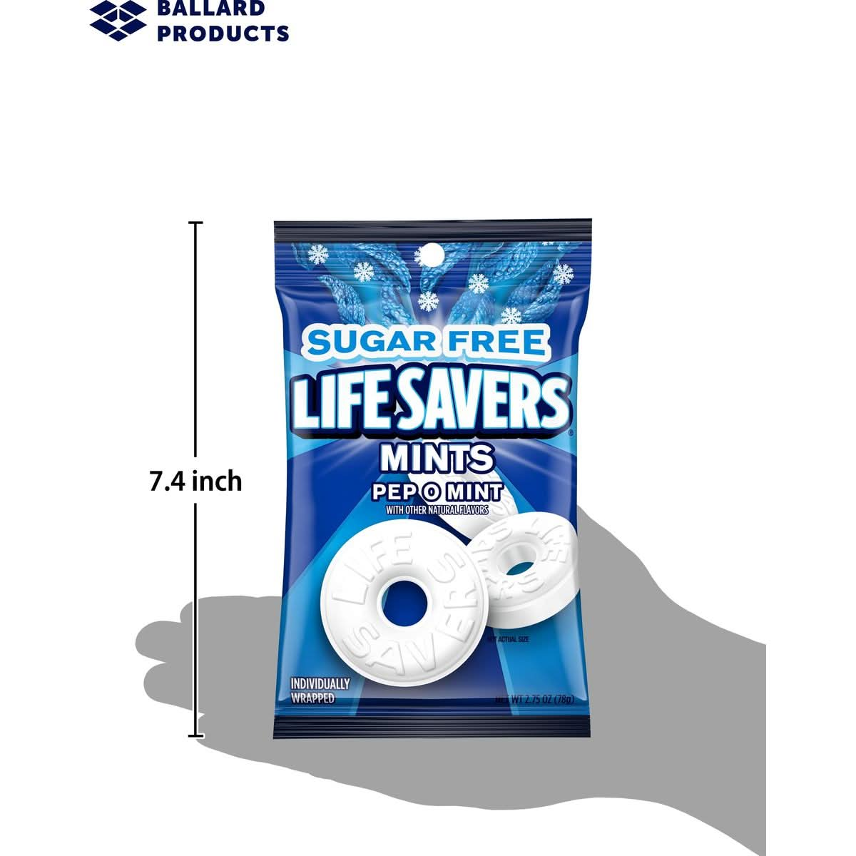 Sugar Free Lifesavers Mints  Bags of Sugar Free Lifesaver Mints  Life Savers Pep O Mint  Bundle with Ballard Products Pocket Bag 2 Pack