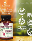 Beet Root Powder Capsules - Supports Athletic Performance, Digestive Health, Immune System - Nature's Beet Root Extract Supplement 1300mg per Serving - Vegan, Gluten Free, Non-GMO - 60 Capsules