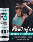 F3 Energy  Tropical Theory Energy Drink Muscle Building Sports Drinks w BCAA Panax Ginseng and Ginkgo Biloba Natural Energy Drinks for Strength Mental Focus and Muscle Recovery 355 ml 12 pack