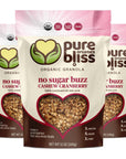 Pure Bliss Organic Low Sugar Granola (Cashew Cranberry) Gluten Free, Vegan, Non-GMO, Low Glycemic, Best Tasting No Sugar Added, Superfoods, Healthy Snack Granola Cereal, Date Sweetened, Whole Foods "No Sugar Buzz" (Value Pack: 3 X 12oz Bags)